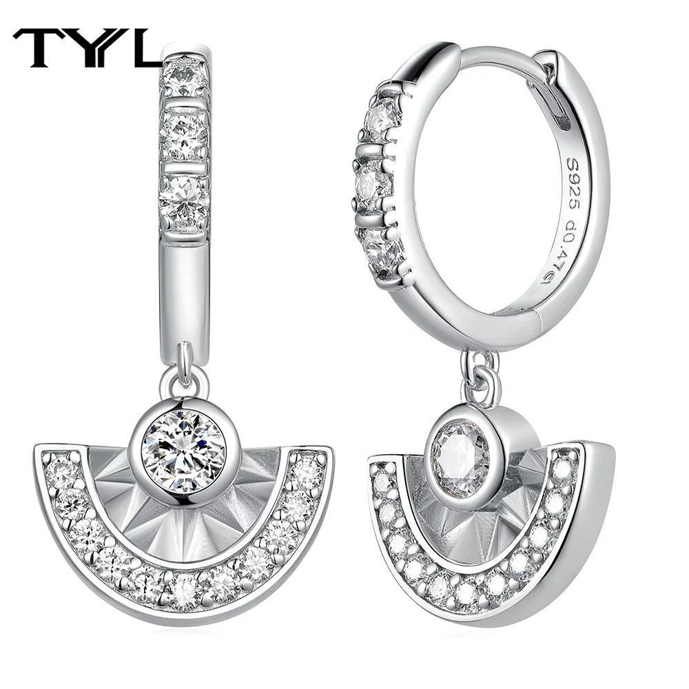 Moissanite Hoop & Drop Earrings in Sterling Silver — Silver fan drops