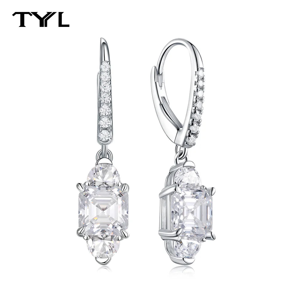 Moissanite Hoop & Drop Earrings in Sterling Silver — Silver Asscher-cut drops