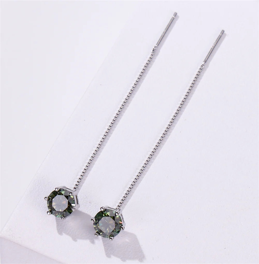 Colored Moissanite Chain Threader Earrings in Sterling Silver - Rear settings and chains