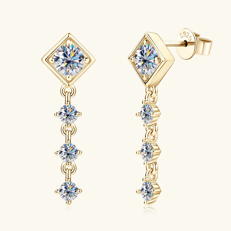 Geometric Moissanite Chain Drop Earrings in Sterling Silver — Gold-Tone finish