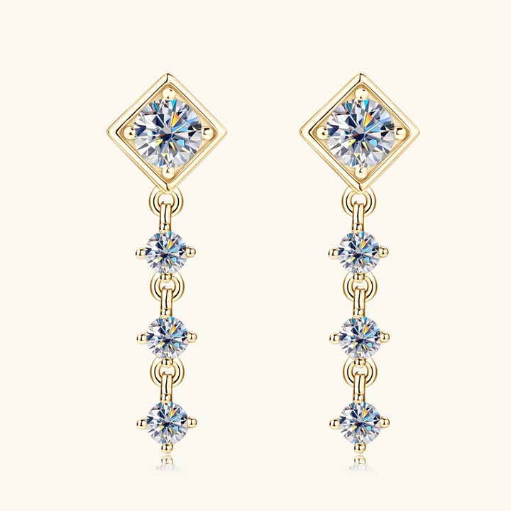 Geometric Moissanite Chain Drop Earrings in Sterling Silver