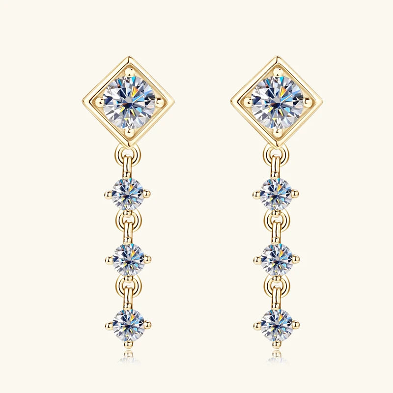 Geometric Moissanite Chain Drop Earrings in Sterling Silver — Gold-Tone geometric chain drops
