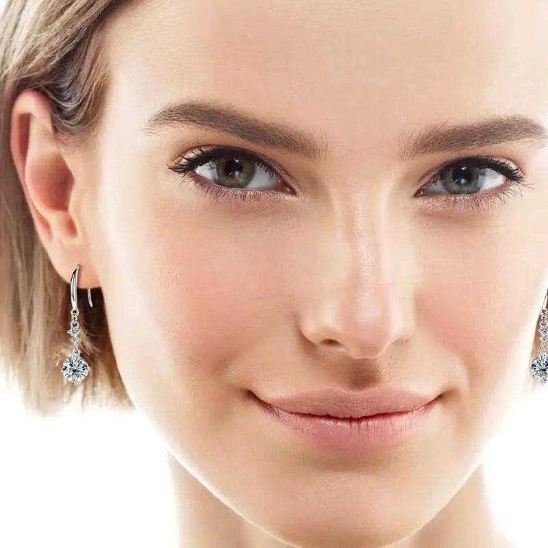 Colorful Moissanite Hook Drop Earrings in Sterling Silver — Hook drops worn on the ear