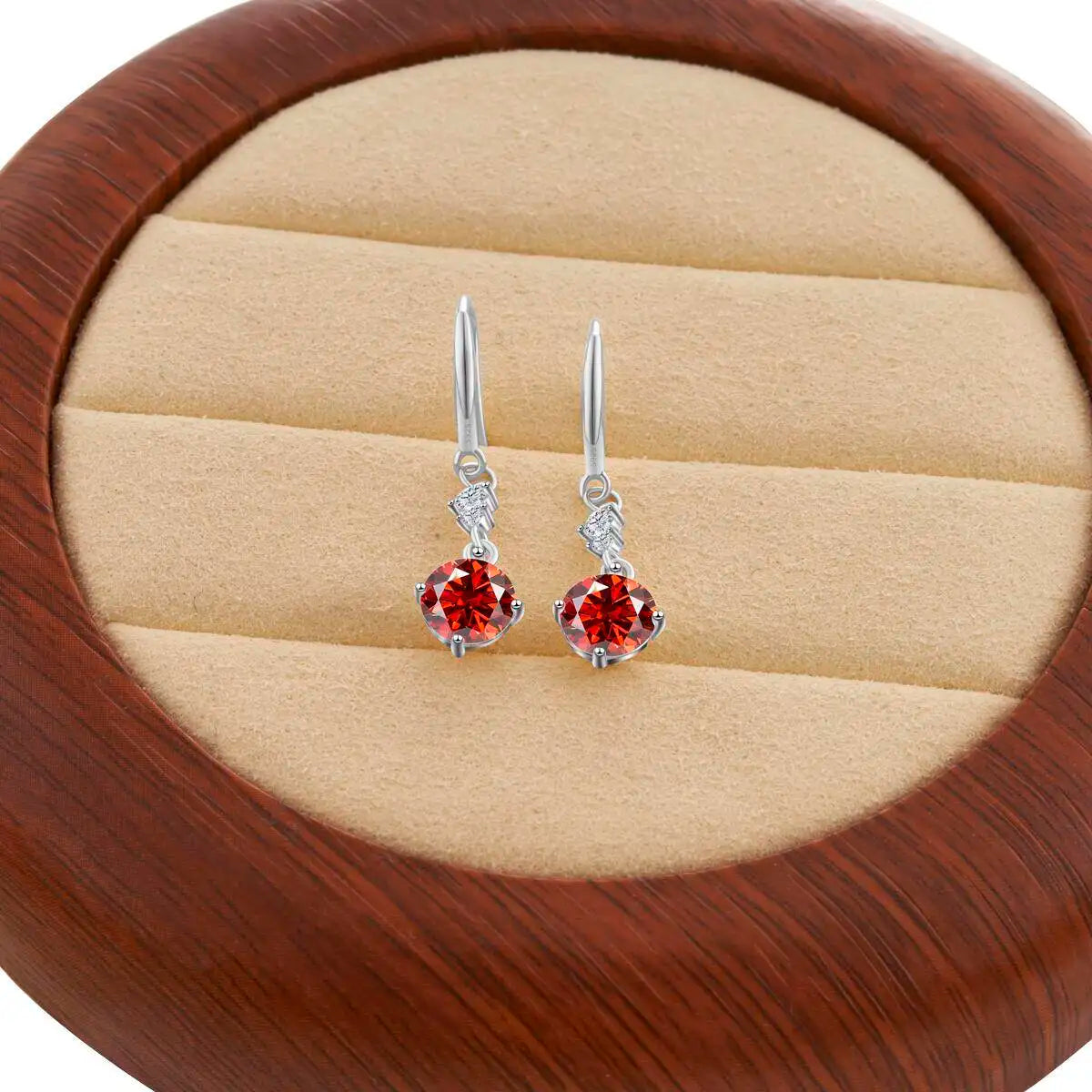 Colorful Moissanite Hook Drop Earrings in Sterling Silver — Red / Silver