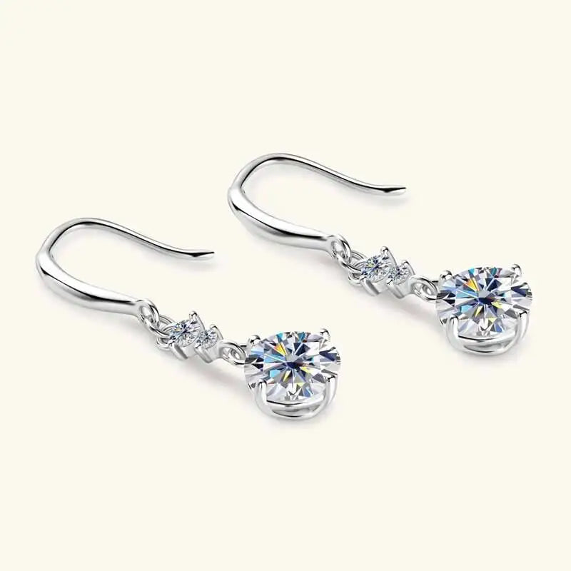 Colorful Moissanite Hook Drop Earrings in Sterling Silver — Silver hooks with White stones