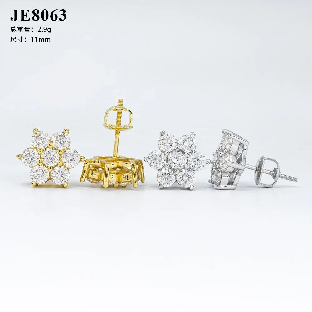 Seven-Stone Flower Moissanite Cluster Stud Earrings — Flower basket profiles