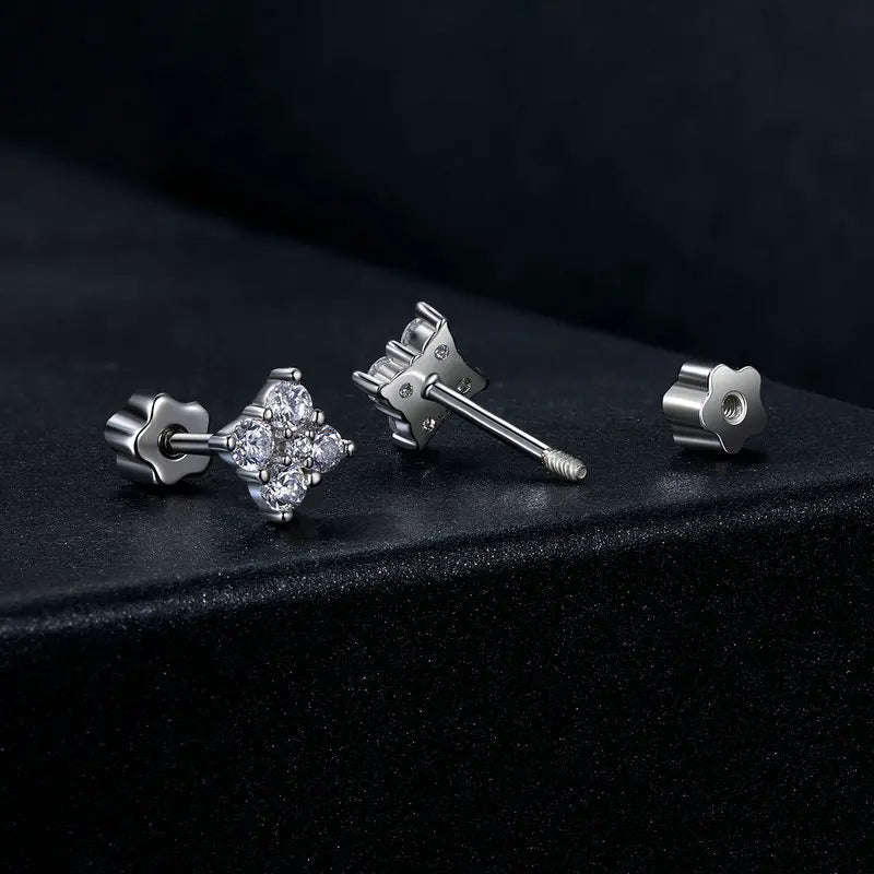 Four-Leaf Clover Moissanite Screw-Back Stud Earrings - Detached screw back and threaded post
