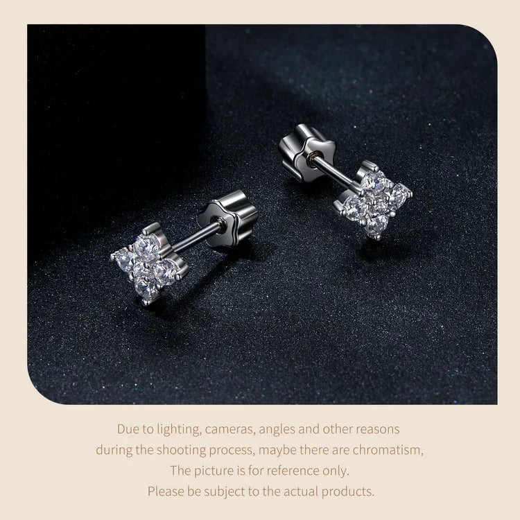Four-Leaf Clover Moissanite Screw-Back Stud Earrings - Clover earrings close-up