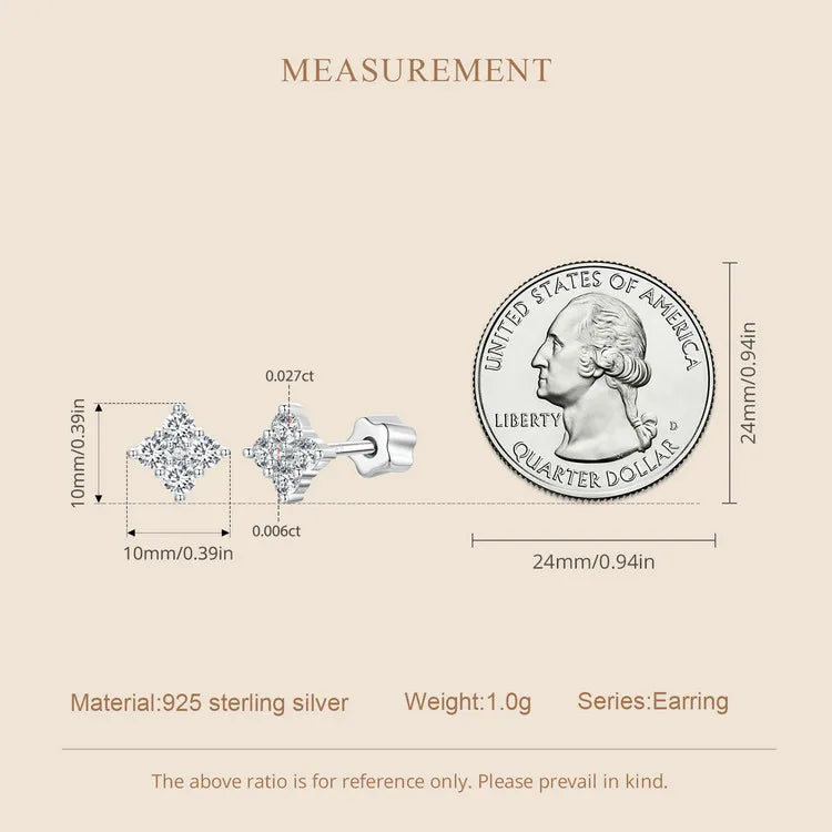 Four-Leaf Clover Moissanite Screw-Back Stud Earrings - Clover scale comparison with coin