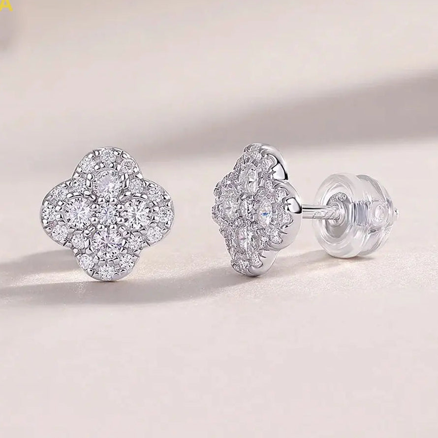 Clover Cluster Moissanite Stud Earrings in Sterling Silver — Clover cluster studs