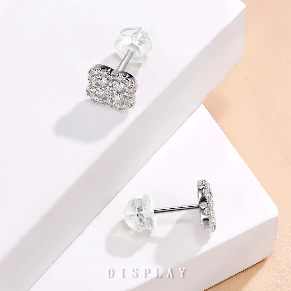 Clover Cluster Moissanite Stud Earrings in Sterling Silver — Post fittings and backs