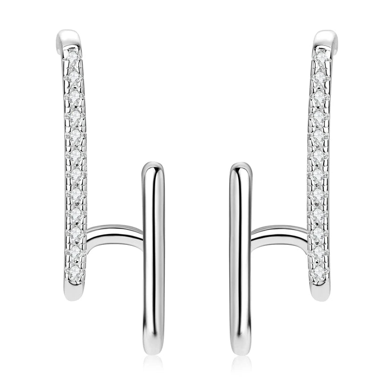 Geometric Double-Bar Moissanite Stud Earrings in Silver — Silver bars from front