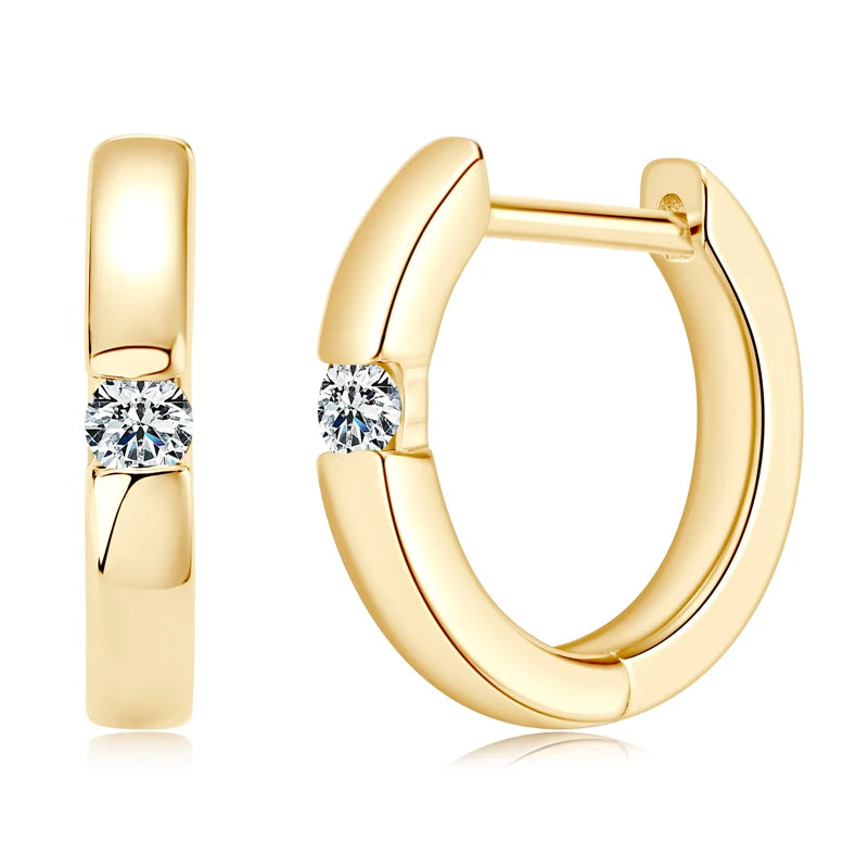 Minimalist Moissanite Hoop Earrings in Sterling Silver — Gold-Tone front and side