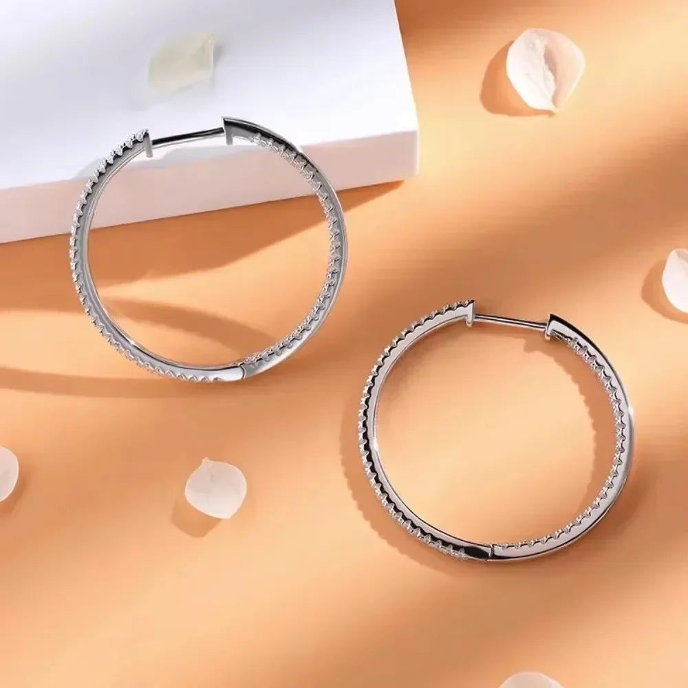 Moissanite Hoop Earrings in Sterling Silver - 30mm or 50mm — Hoop clasp detail — BandsCo Straps