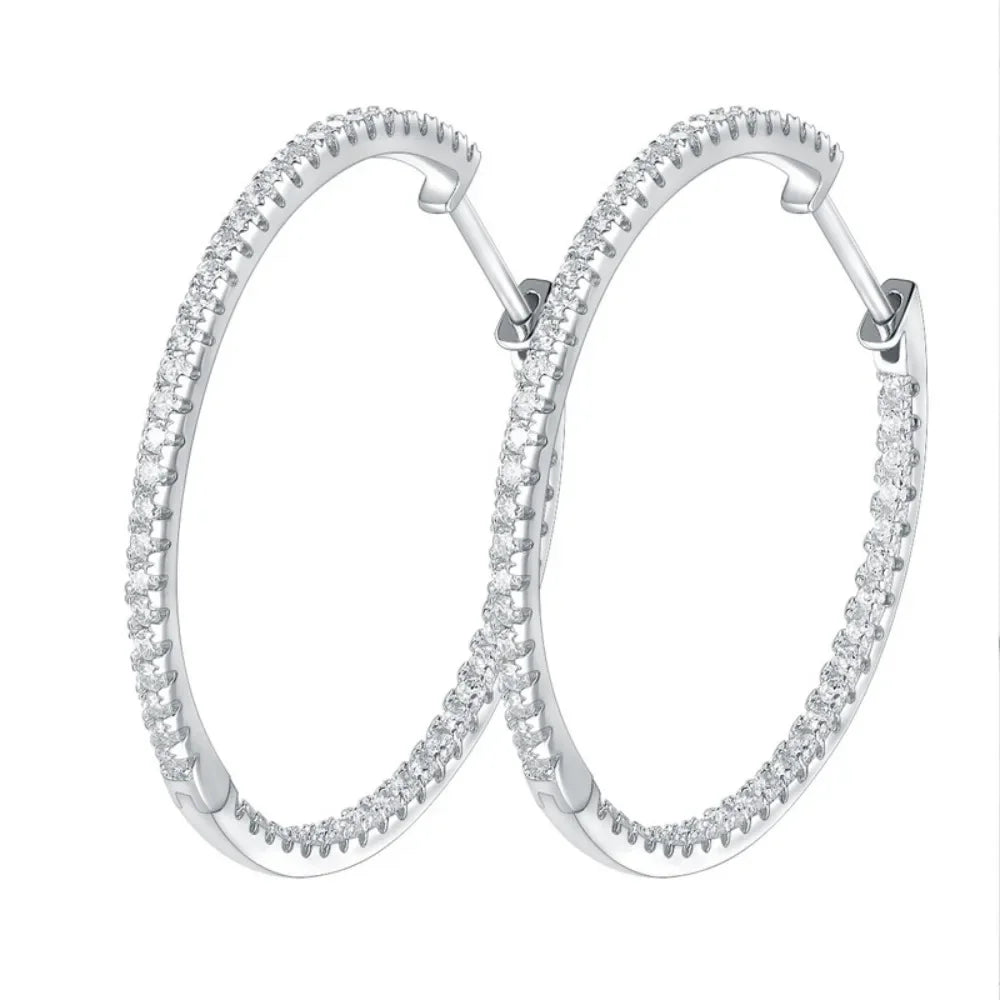Moissanite Hoop Earrings in Sterling Silver - 30mm or 50mm — Moissanite hoop pair — BandsCo Straps