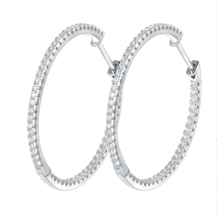 Moissanite Hoop Earrings in Sterling Silver - 30mm or 50mm