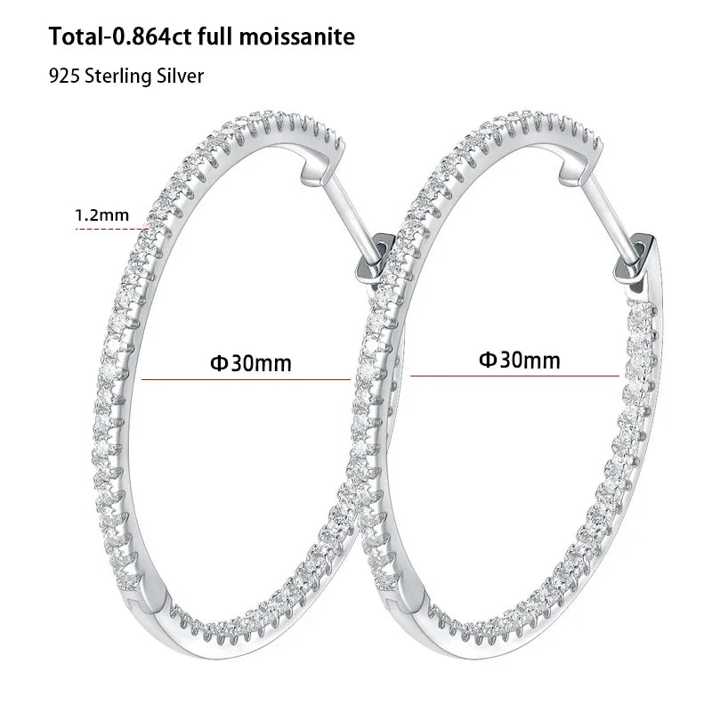 Moissanite Hoop Earrings in Sterling Silver - 30mm or 50mm — 30 mm hoop measurements — BandsCo Straps