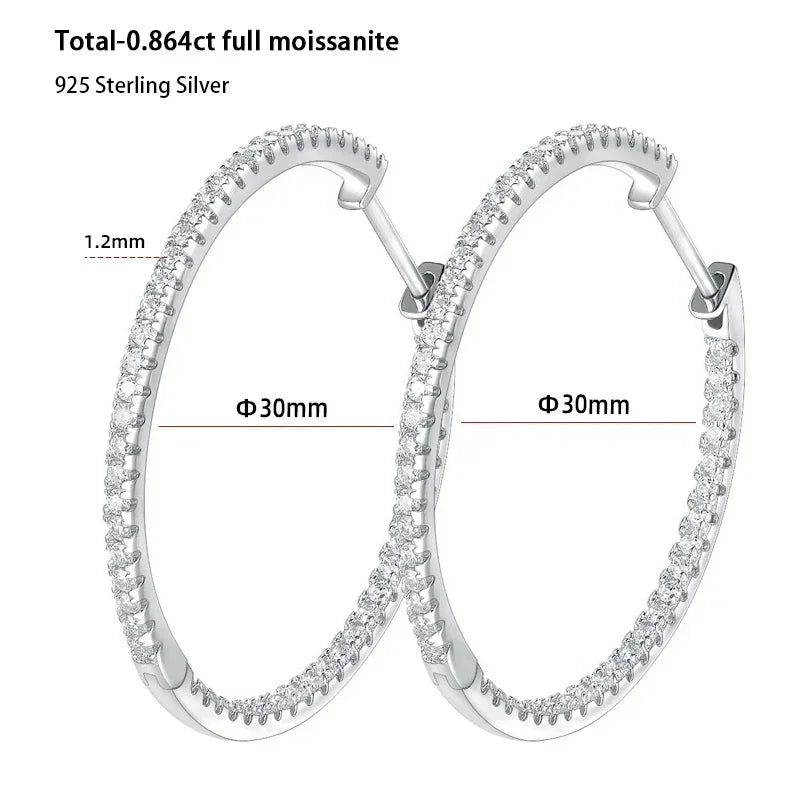 Moissanite Hoop Earrings in Sterling Silver - 30mm or 50mm — 30mm — BandsCo Straps