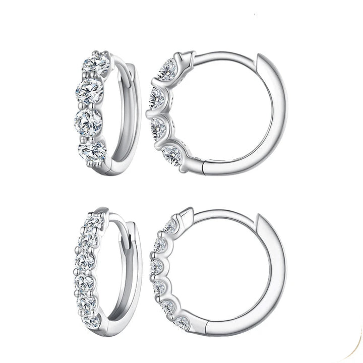 Moissanite Row Huggie Hoop Earrings in Sterling Silver