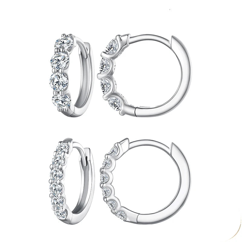 Moissanite Row Huggie Hoop Earrings in Sterling Silver - Two stone-row hoop designs