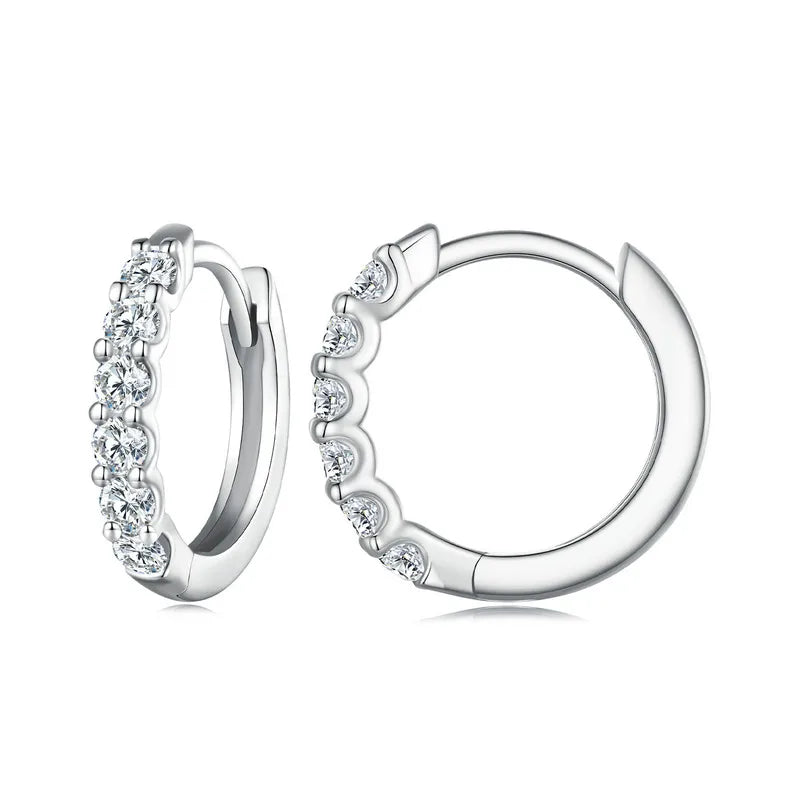 Moissanite Row Huggie Hoop Earrings in Sterling Silver - Smaller-stone row option