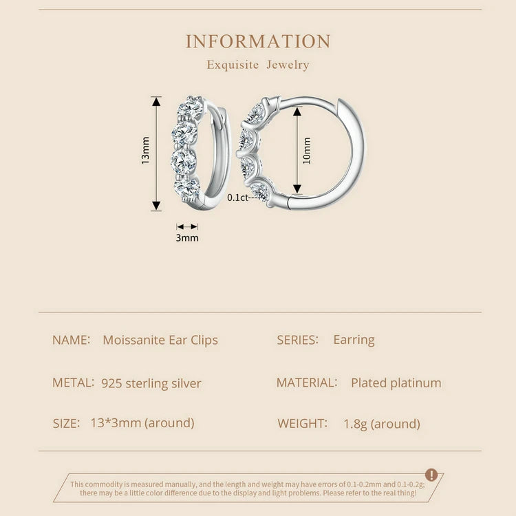 Moissanite Row Huggie Hoop Earrings in Sterling Silver - Hoop dimensions