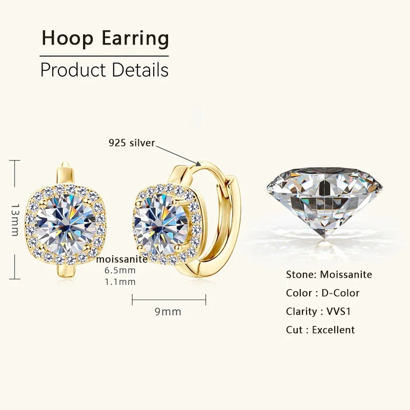 Cushion Halo Moissanite Huggie Earrings in Sterling Silver — Gold-Tone hoop dimensions