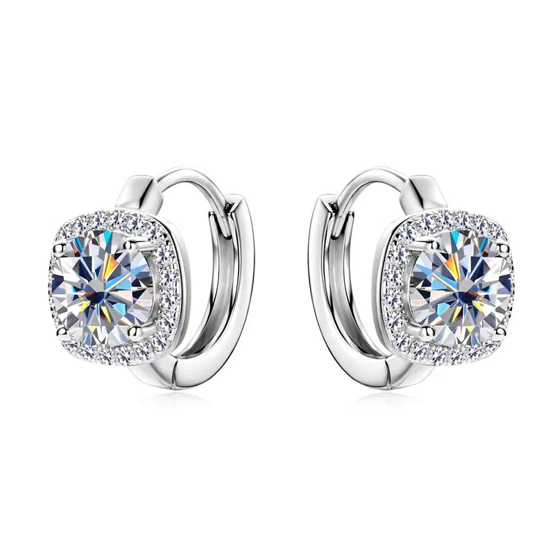 Cushion Halo Moissanite Huggie Earrings in Sterling Silver — Silver finish