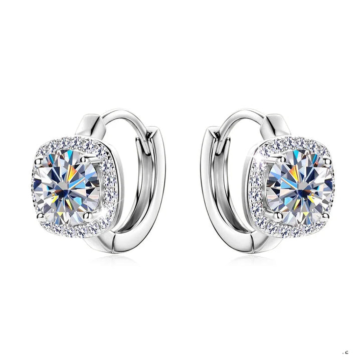 Cushion Halo Moissanite Huggie Earrings in Sterling Silver