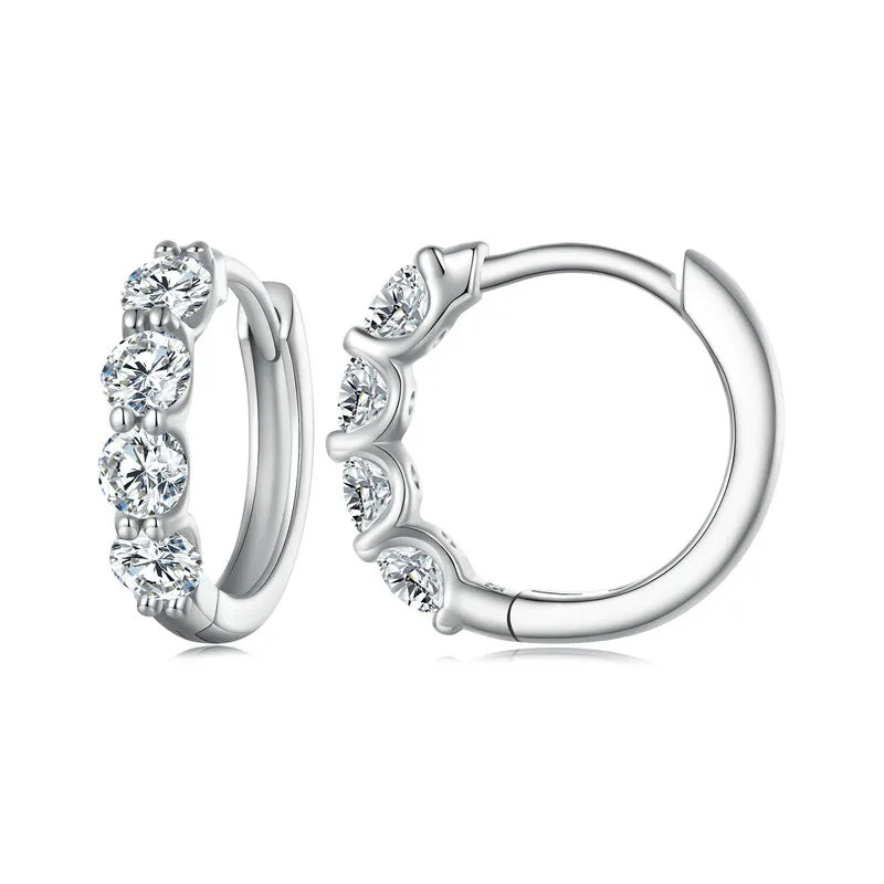 Moissanite Row Huggie Hoop Earrings in Sterling Silver - Larger-stone row option