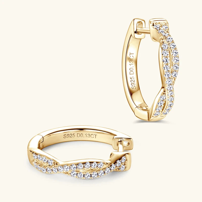 Twist Moissanite Hoop Earrings in 925 Sterling Silver — Gold-tone side view