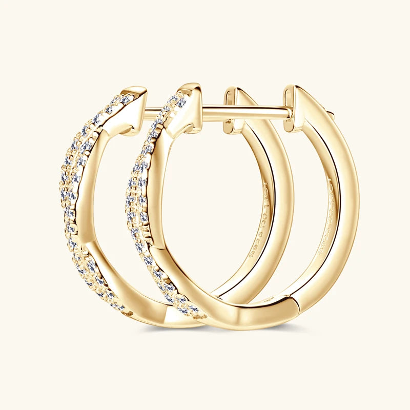 Twist Moissanite Hoop Earrings in 925 Sterling Silver — Gold-tone angled hoops