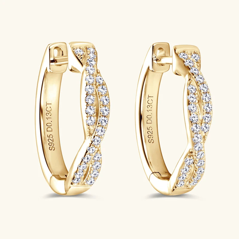 Twist Moissanite Hoop Earrings in 925 Sterling Silver — Gold-tone option