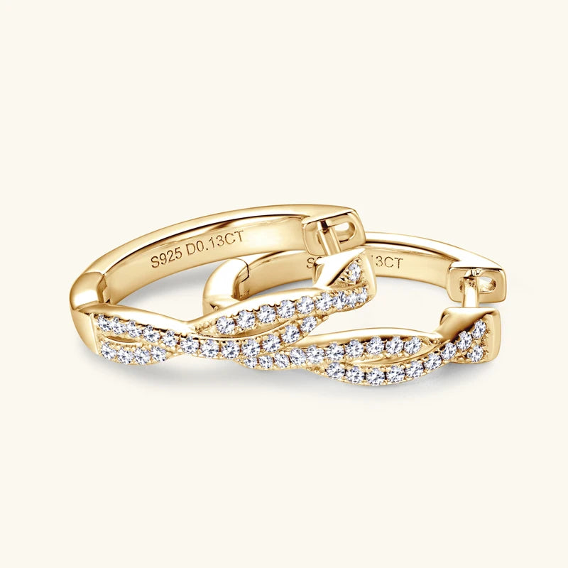 Twist Moissanite Hoop Earrings in 925 Sterling Silver — Gold-tone twist detail