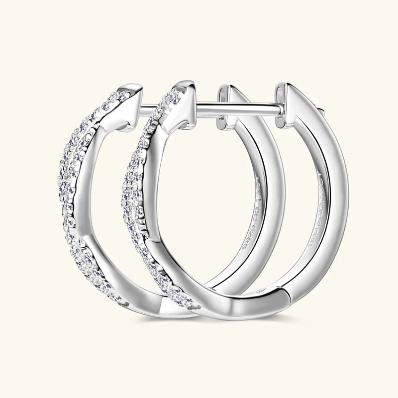 Twist Moissanite Hoop Earrings in 925 Sterling Silver — Silver angled hoops