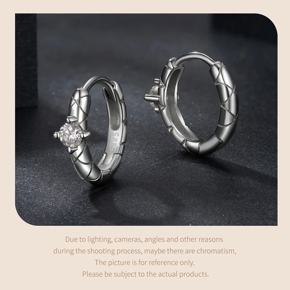 Crosshatch Moissanite Hoop Earrings in Sterling Silver — Crosshatch hoop pair