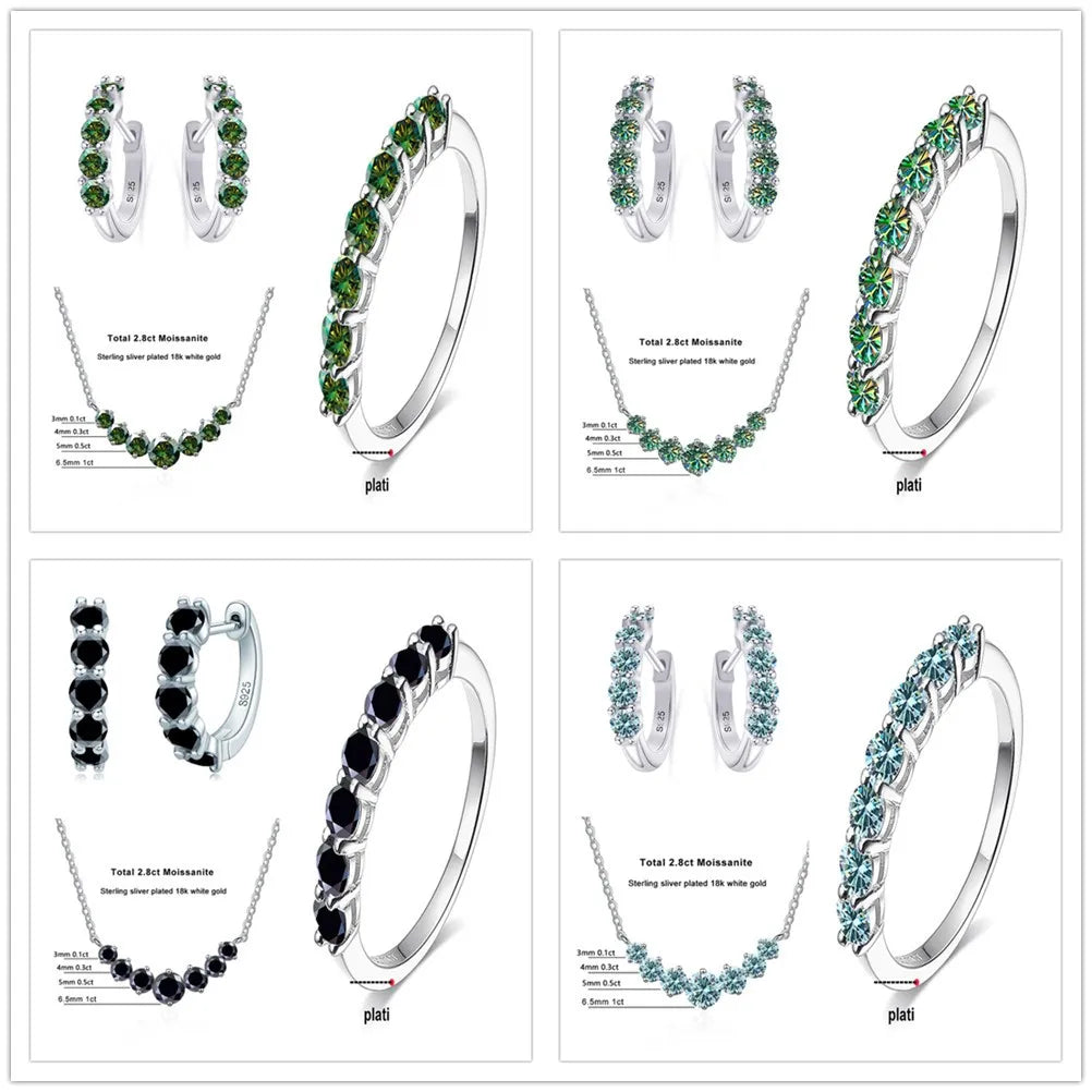 Moissanite Necklace, Hoop Earrings & Ring Jewelry Set — Jewelry set color comparison