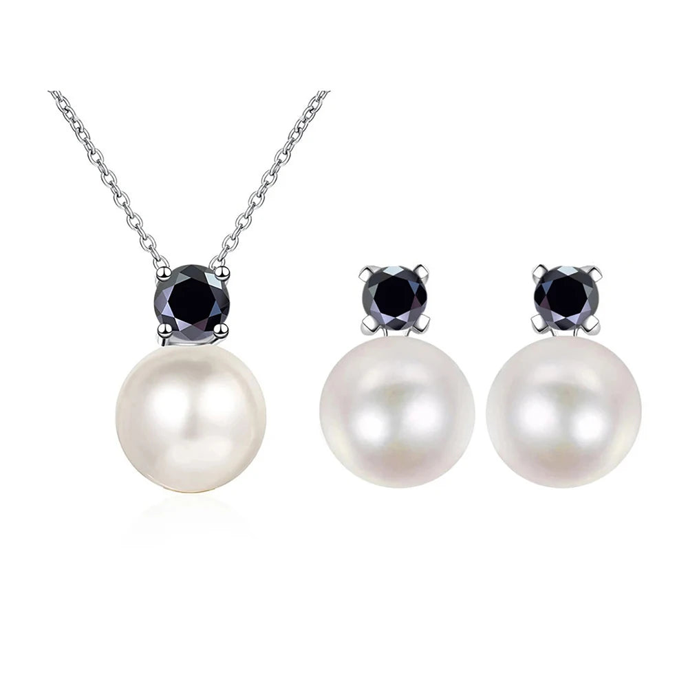 Freshwater Pearl & Moissanite Necklace and Earring Set — Black set
