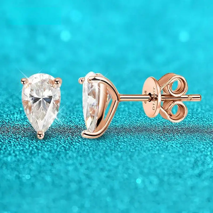 Pear Moissanite Solitaire Stud Earrings in Sterling Silver
