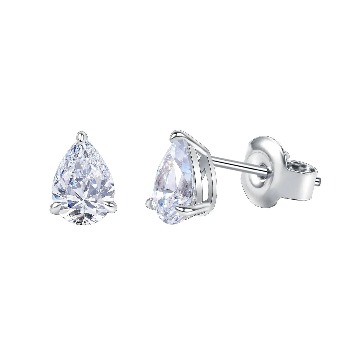 Pear Moissanite Solitaire Stud Earrings in Sterling Silver — Silver Tone — BandsCo Straps