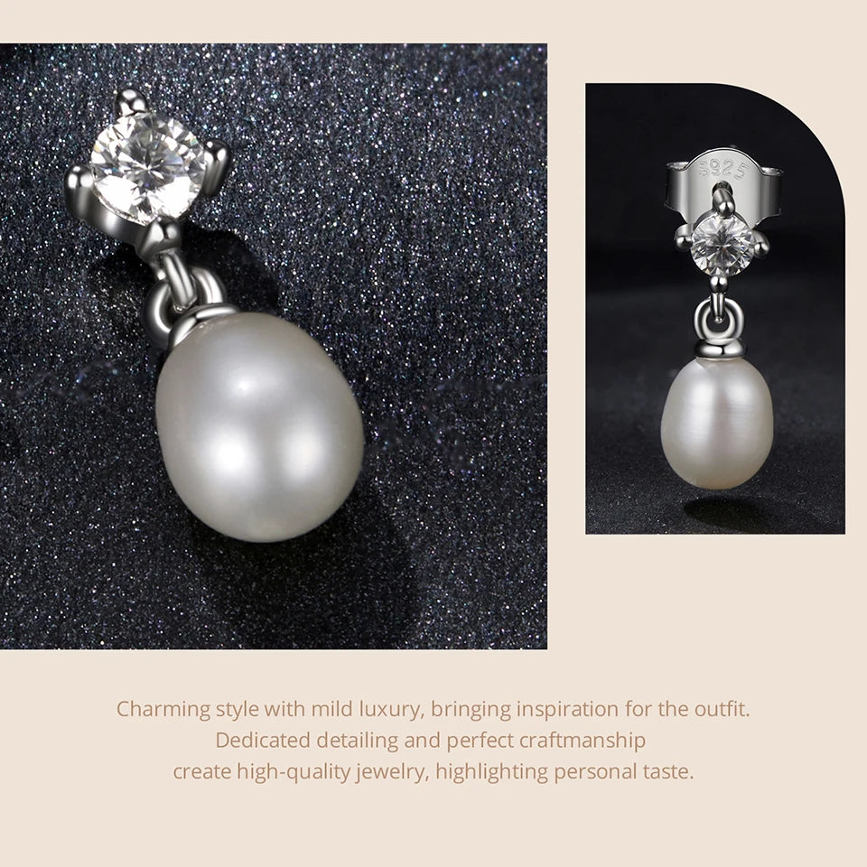 Moissanite Pearl-Effect Drop Stud Earrings in Sterling Silver — Pearl-effect drop close-up