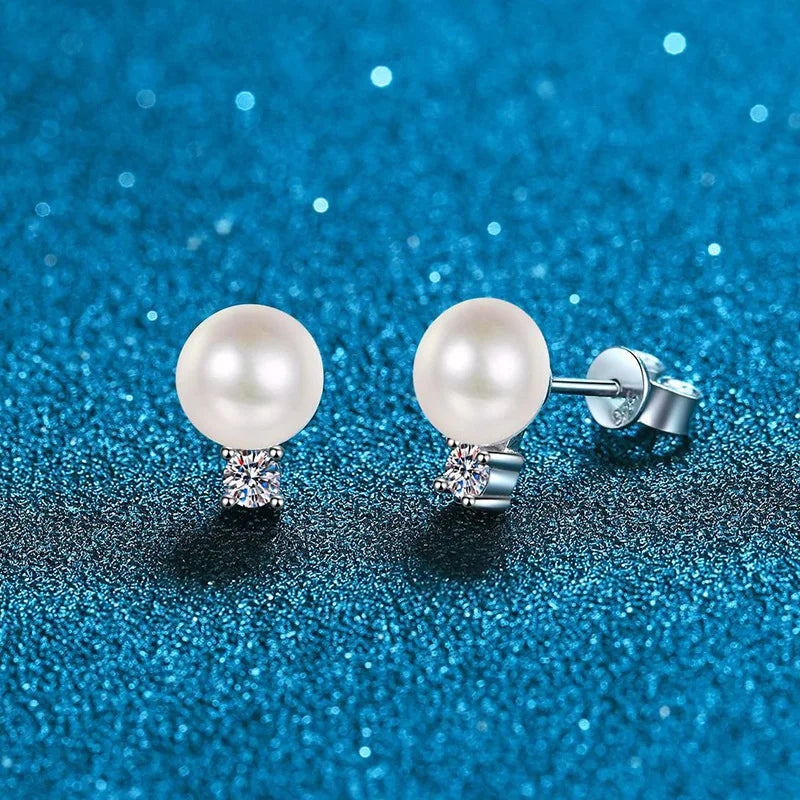 Freshwater Pearl & Moissanite Necklace and Earring Set — Pearl stud posts and backs