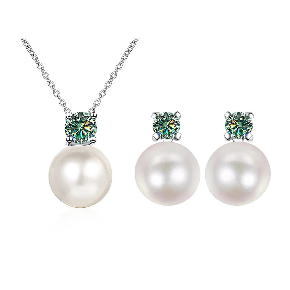Freshwater Pearl & Moissanite Necklace and Earring Set — Blue green set