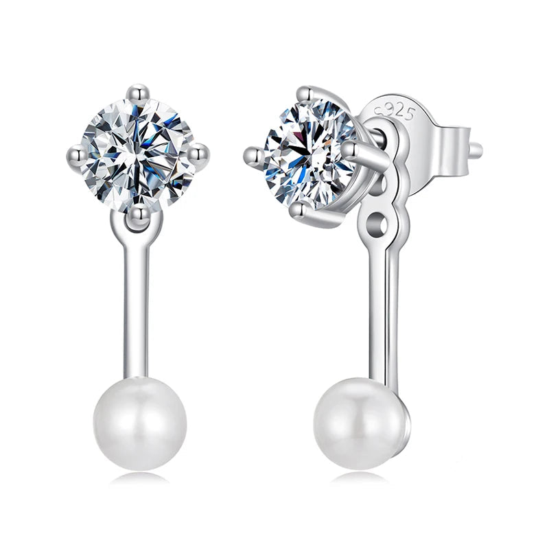 Moissanite Pearl-Effect Ear Jacket Studs in Sterling Silver — Front-and-back ear jacket design