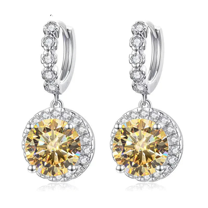 Colored Round Halo Moissanite Hoop Drop Earrings