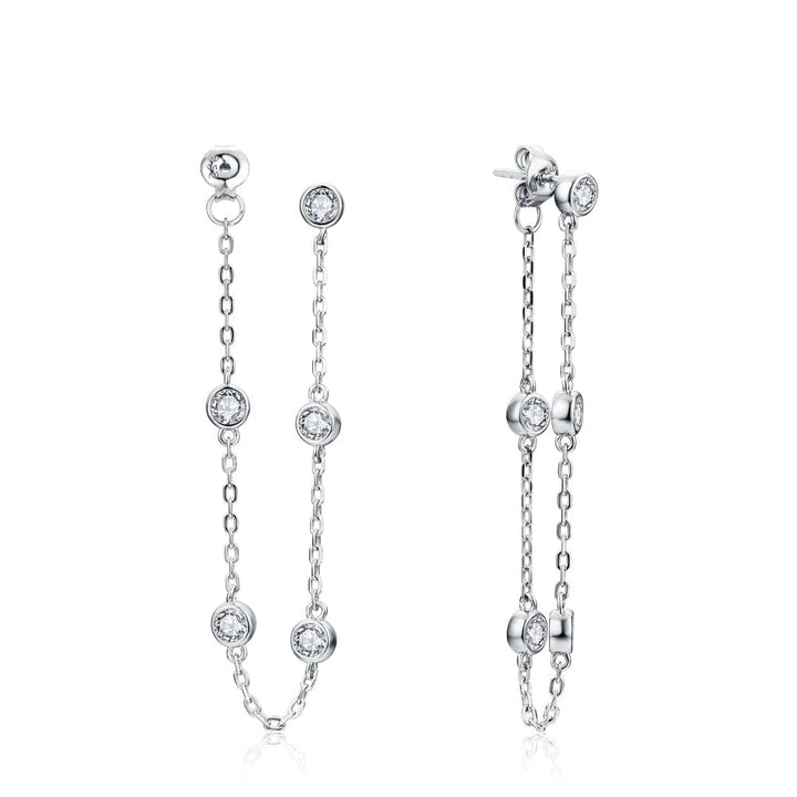 Moissanite Station Chain Drop Earrings in Sterling Silver