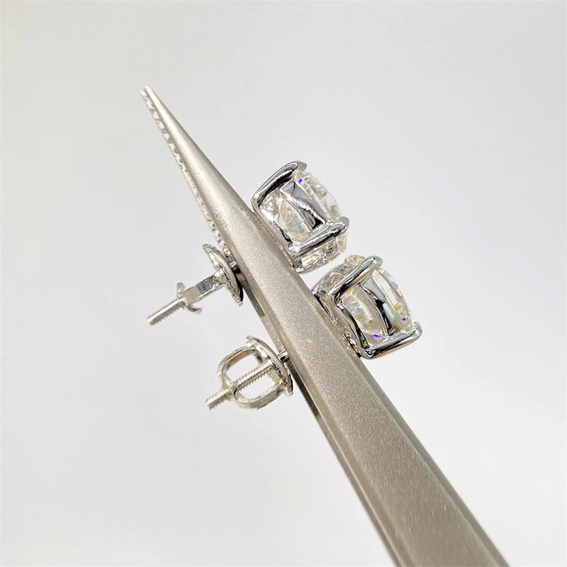 Colored Four-Prong Moissanite Screw-Back Stud Earrings — Four-prong basket detail