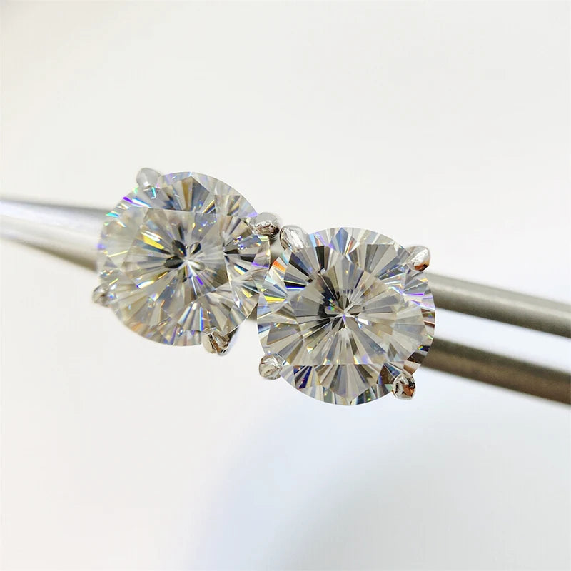Colored Four-Prong Moissanite Screw-Back Stud Earrings — White solitaire close-up