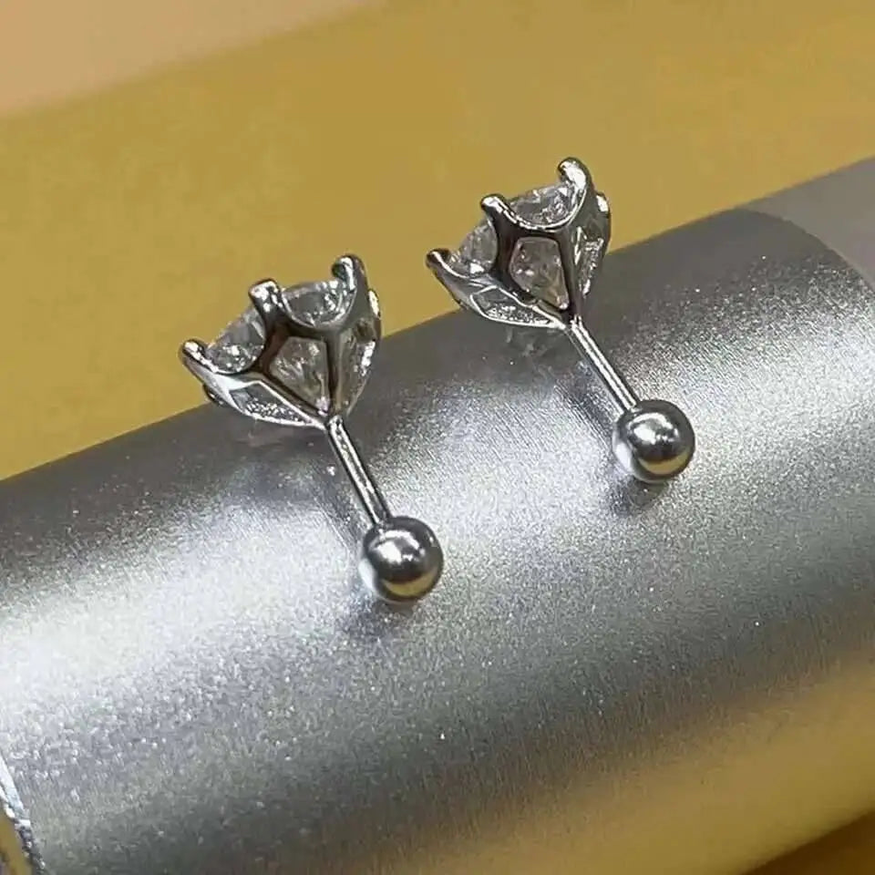 Moissanite screw-back stud earrings in sterling silver — Screw-on ball backs
