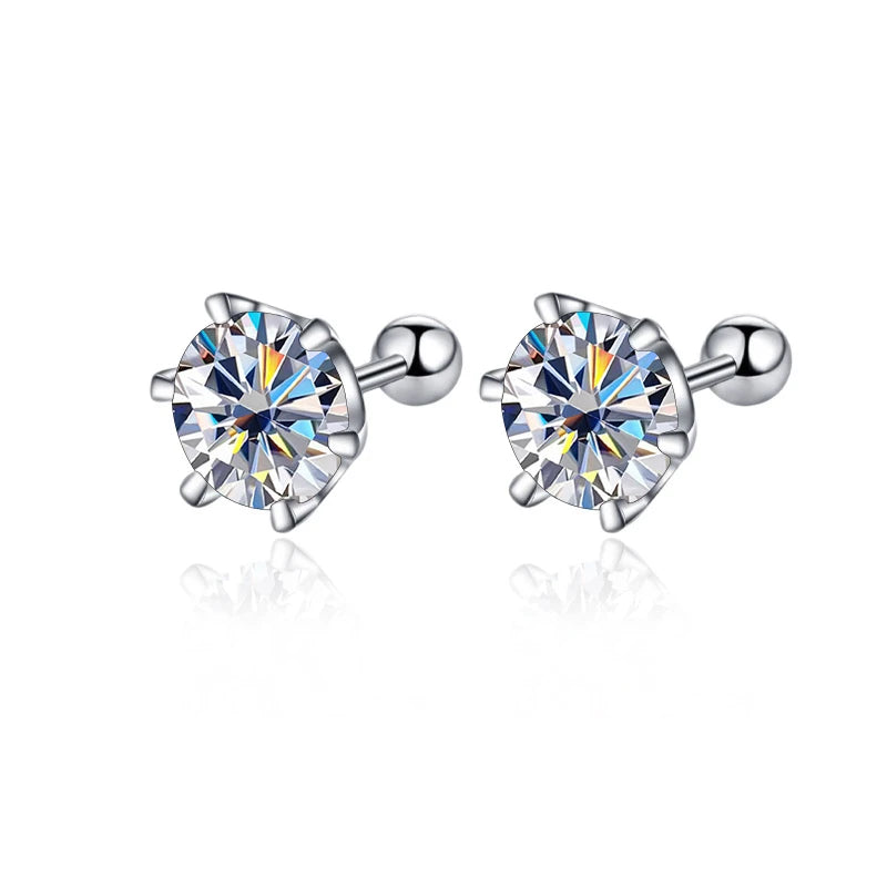 Colored Moissanite Screw Ball-Back Stud Earrings - White stones